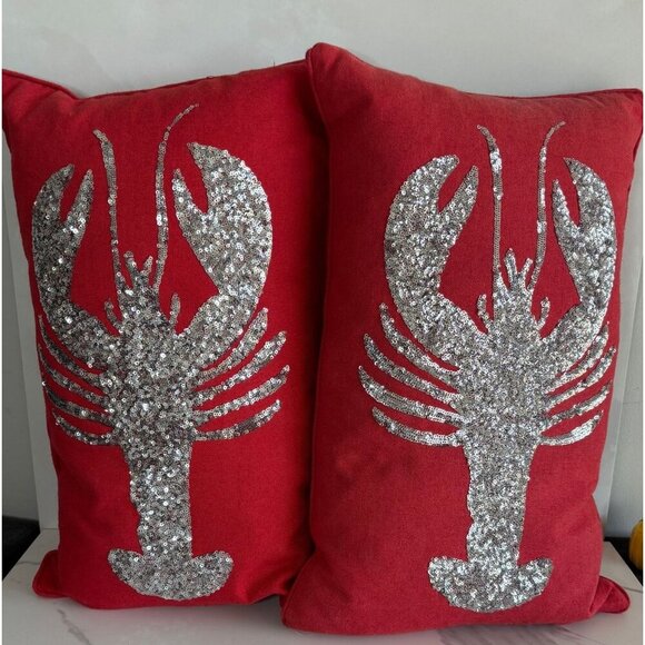 Unbranded Set of 2 Lobster Throw Pillows Red Size 18" x 12" - Picture 1 of 8